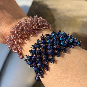 🌷3 for$25🌷Unbranded, Pair of Pink & Navy Blue Seed & Facetted Bead Bracelets